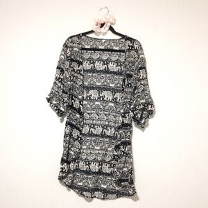 Purple Black and Tan Elephant Paisley Print Loose Open Kimono Cardigan